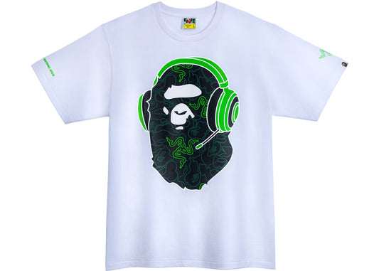 BAPE x Razer NEon Camo Ape Head Tee White Green
