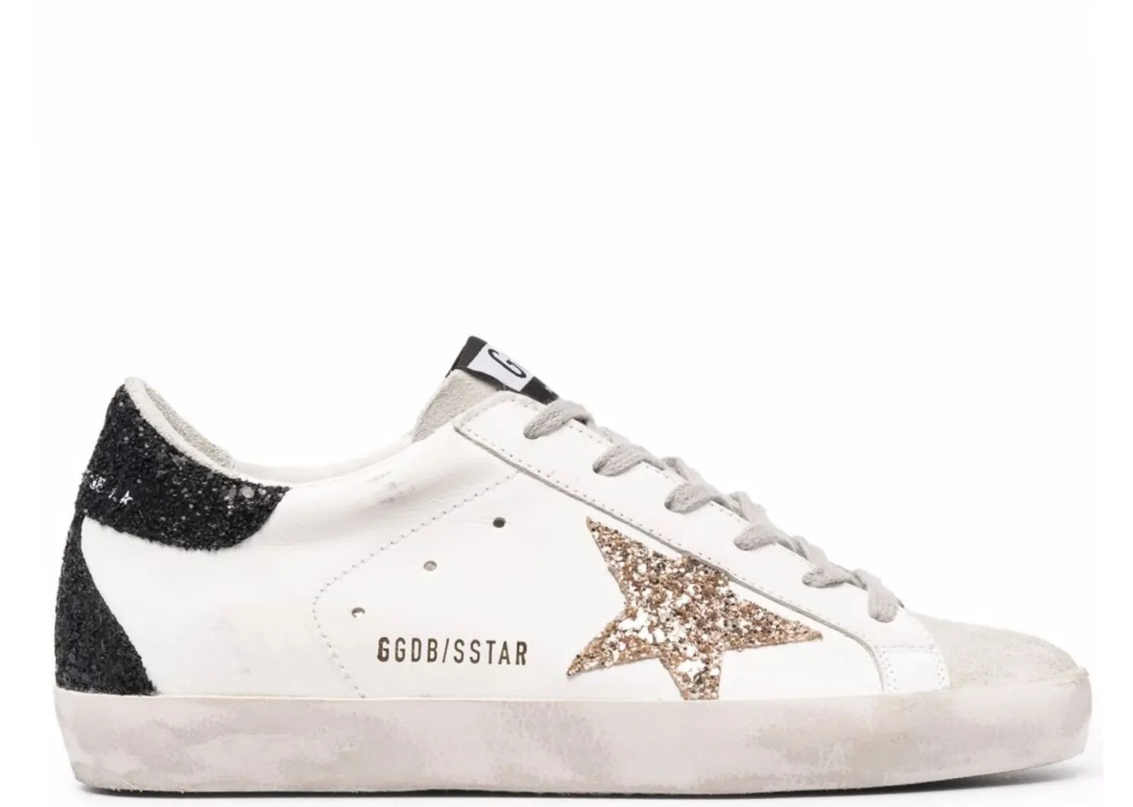 Golden Goose Super-Star Gold Glitter Star And Black Glitter Heel Tab
