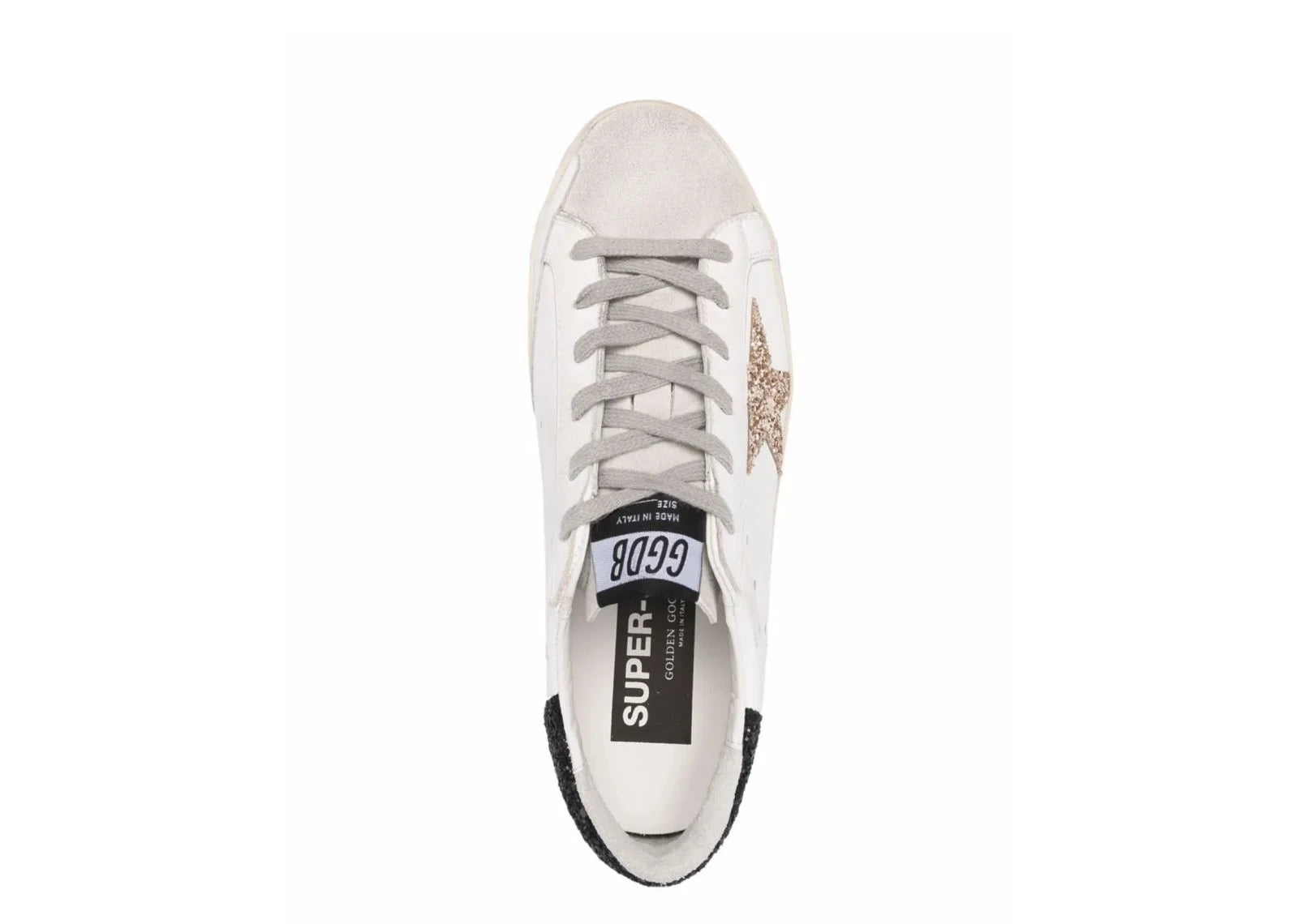 Golden Goose Super-Star Gold Glitter Star And Black Glitter Heel Tab